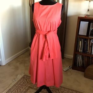 Ann Taylor Orangey Peach Cotton Sleeveless Dress